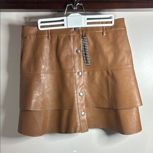 Tan Faux Leather Button-Up Skirt